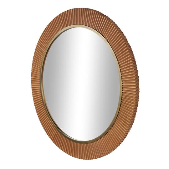 43" Brown Wood Fluted Room Wall Mirror with Scalloped Edge